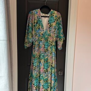 Anthropologie Floral Maxi Dress in Blue and Pink